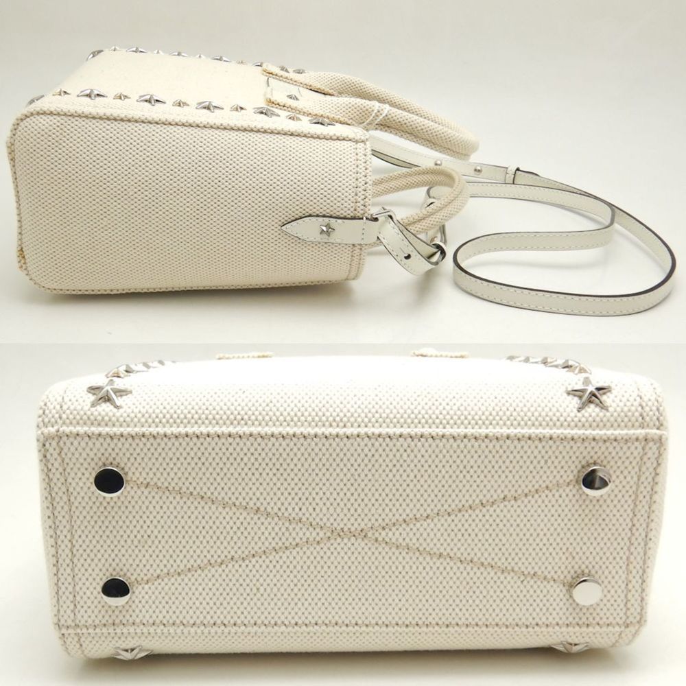 JIMMY CHOO Pegasi S CXH211 Handbag Star Studded Canvas x Leather NATURAL 251552 - Picture 4 of 10
